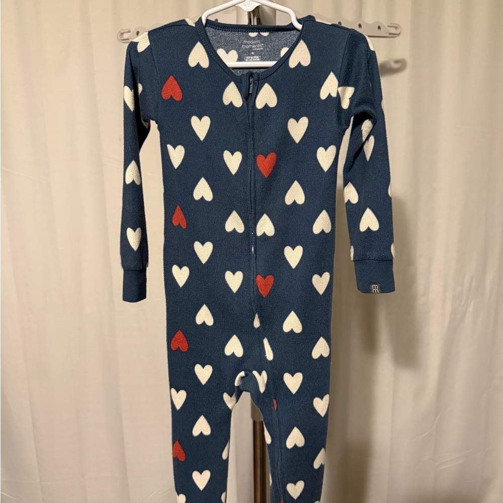 Cozy Heart Patterned Footie - Navy and White